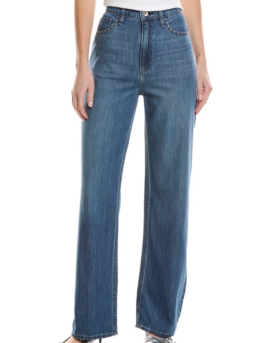 rag & bone Lori Midrise studded wide leg jeans size 27